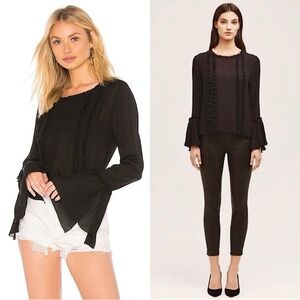 NWT L'AGENCE Silk Georgette Chiffon Ruffle Trim Flutter Long Bell Sleeve Top S